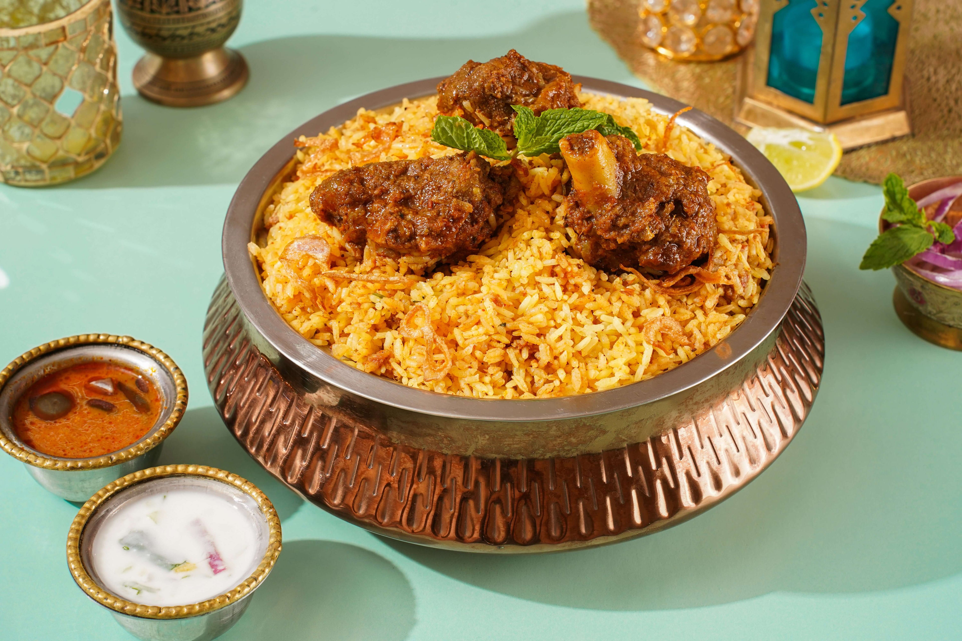 Mutton Dum Biryani (Har-dil-Azeez Gosht) with Tender Lamb Pieces