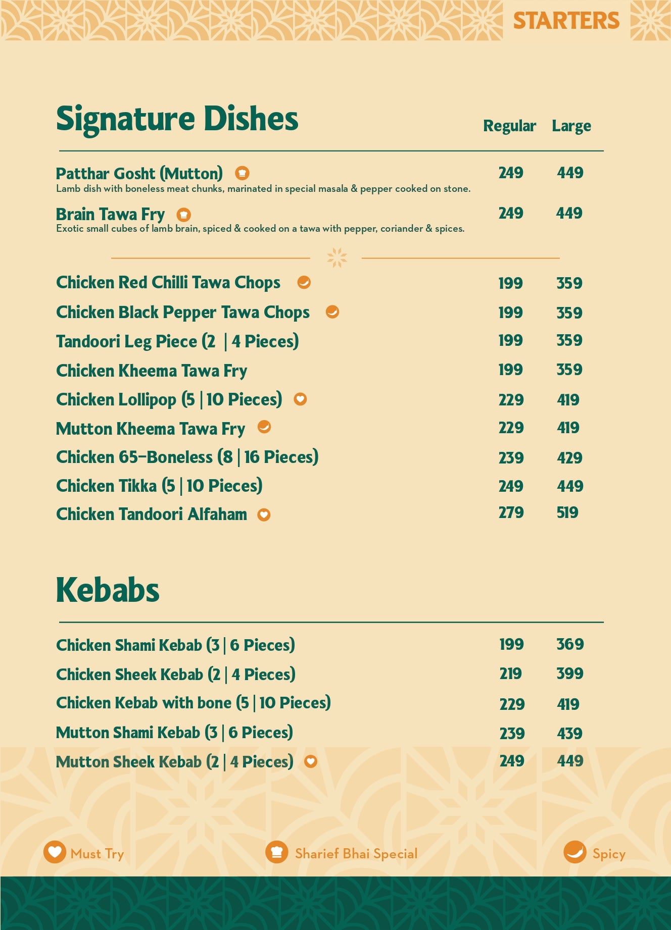 Sharief Bhai Menu
