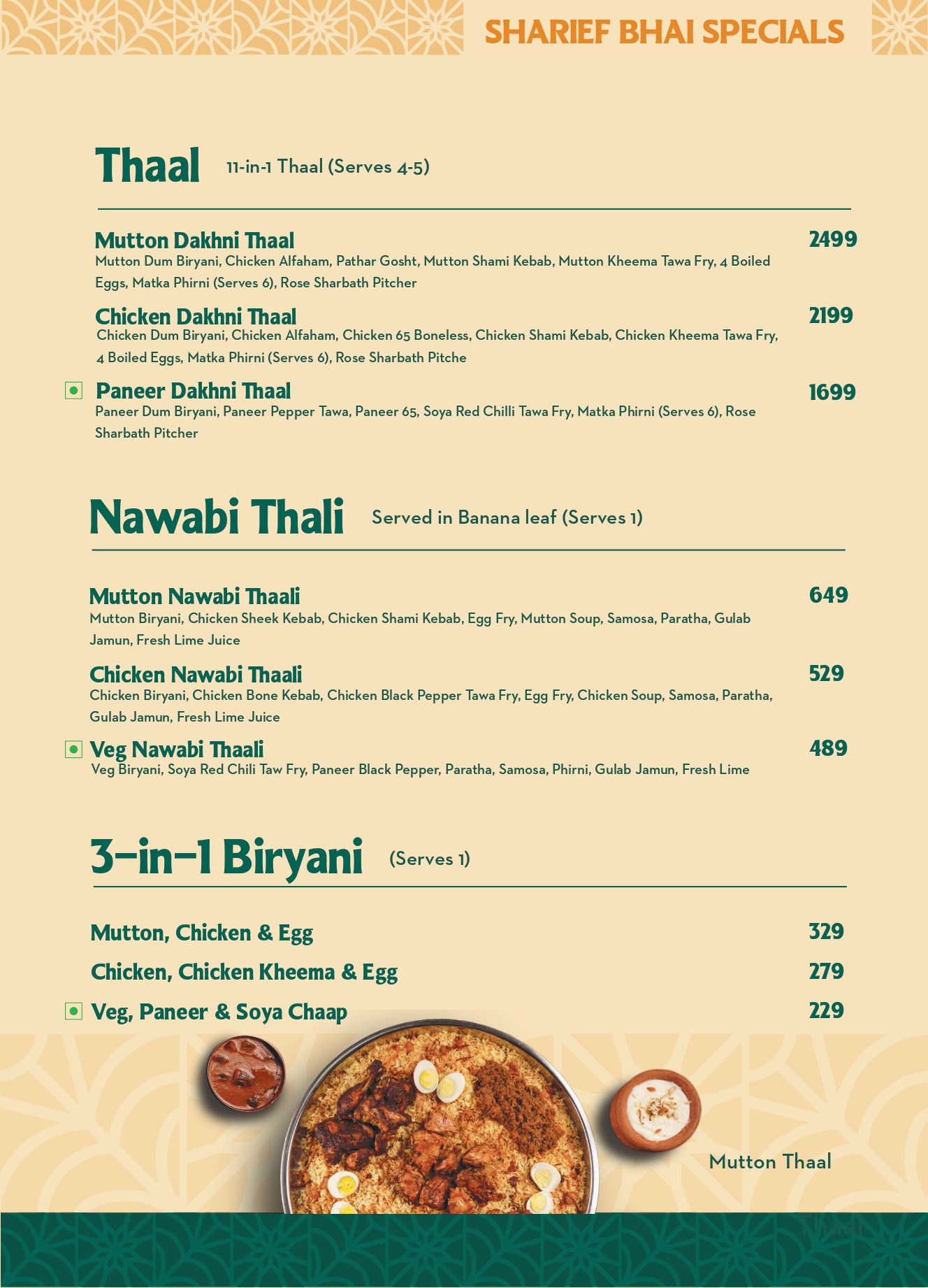Sharief Bhai Menu