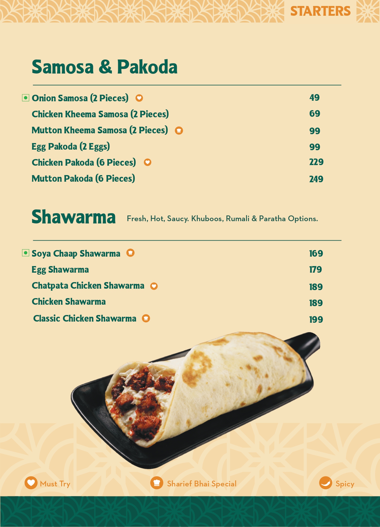 Sharief Bhai Menu
