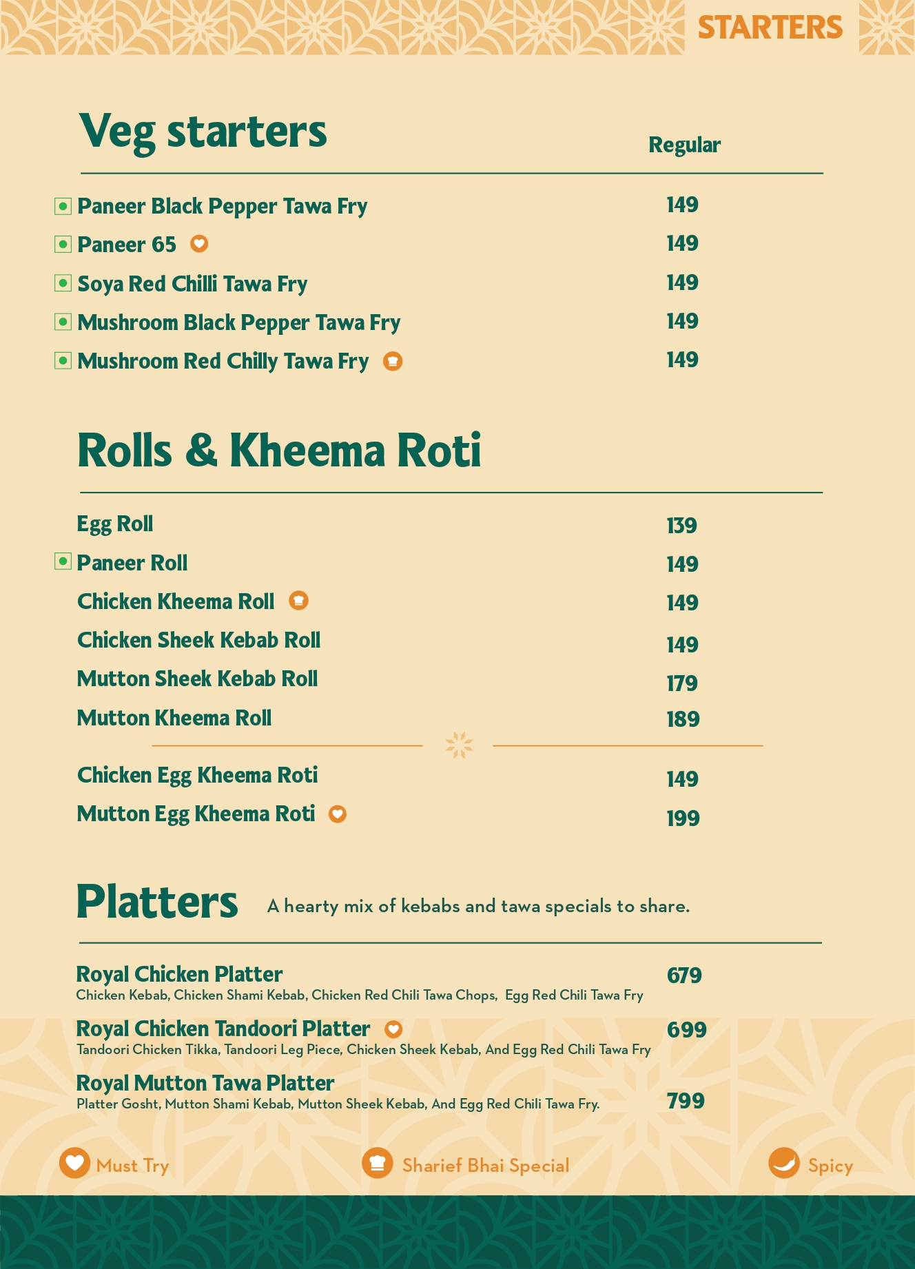 Sharief Bhai Menu